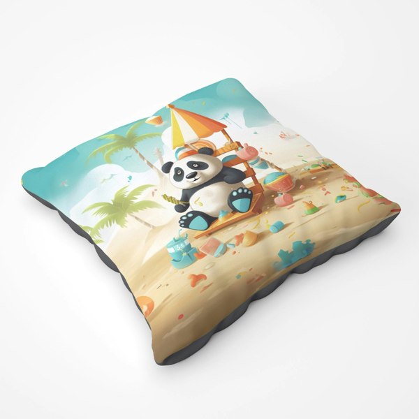 Warren Reed Happy Panda On A Beach Holiday Floor Cushion