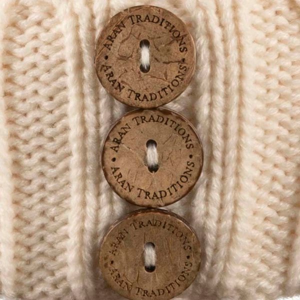 Aran Diamond Cable Button Hat Fisherman Stitch Pom Pom Hat | Chunky Rib Knit with Faux Fur Pom Pom