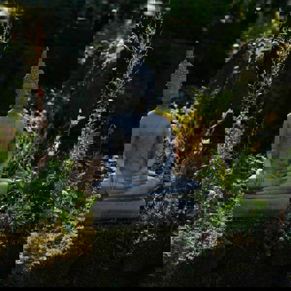 Medium Stone Cast Buddha Statue with Traditional Hat