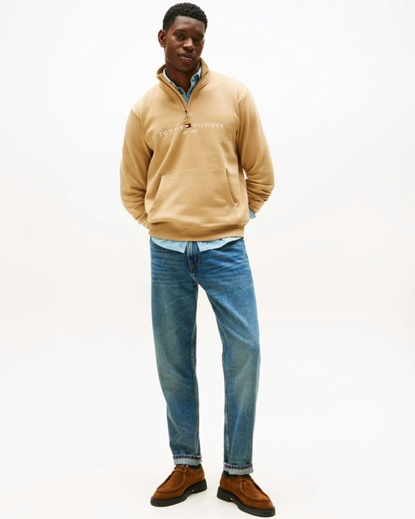 Tommy Hilfiger Tommy Logo Mockneck Mens Sweatshirt - Timeless Camel