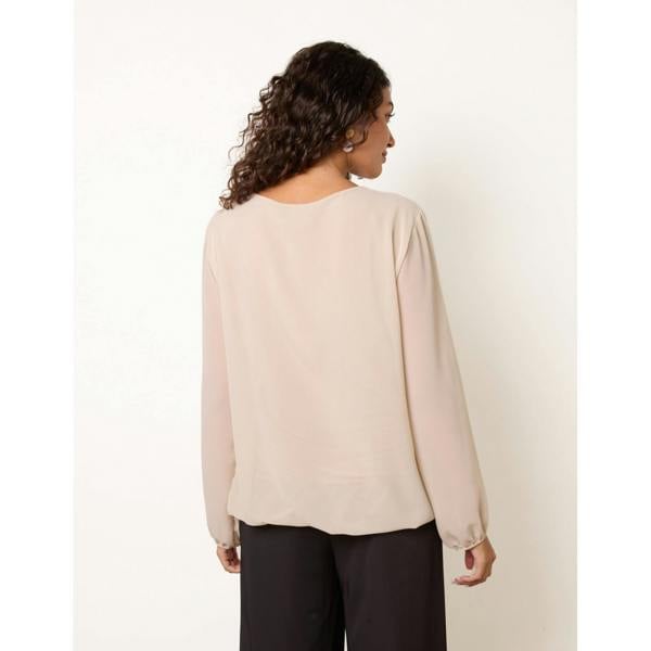 Blue Vanilla Puffball Round Neck Marble Button Blouse