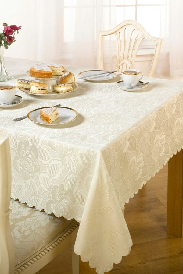 Emma Barclay Damask Rose Tablecloths - Cream