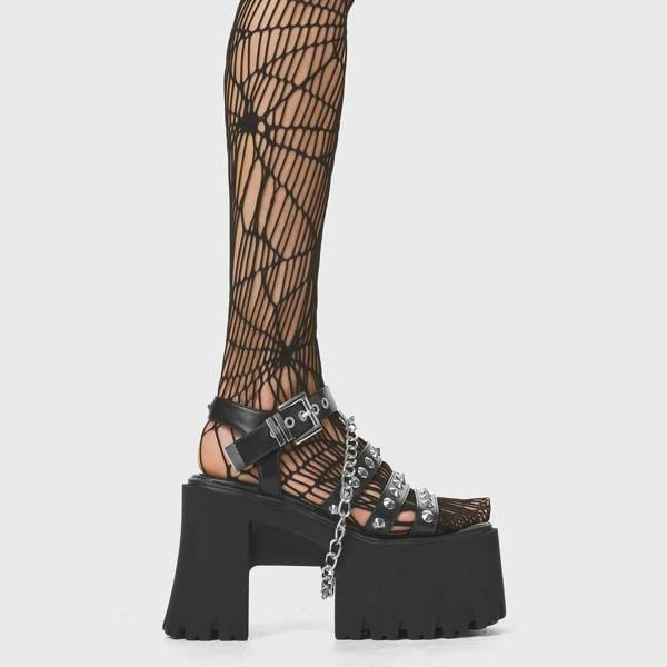 Lamoda Get To It Chunky Platform Ankle Boots Black PU Heart Detail Stylish