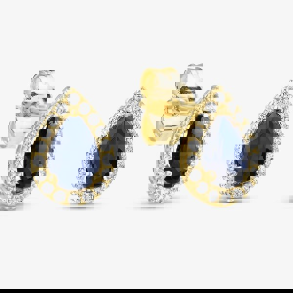 T. H. Baker 9ct Yellow Gold Pear Cut Blue Cubic Zirconia Halo Stud Earrings 1.59.1928