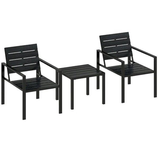 3 Pieces Garden Bistro Set for 2, Outdoor Bistro Table and Chairs with Metal Frame, Plastic Patio Furniture Set