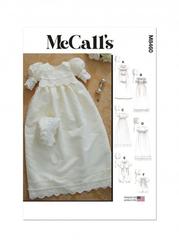 McCalls 8460 Paper Sewing Pattern – Baby Dress, Jumpsuit & Hat, Size NB-L, Intermediate