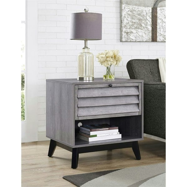 Dorel Home Vaughn Accent Side Table with Flip Down Door in Grey Oak
