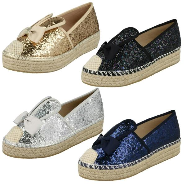Spot On Ladies Spot On Glitter Bunny Ears Espadrilles