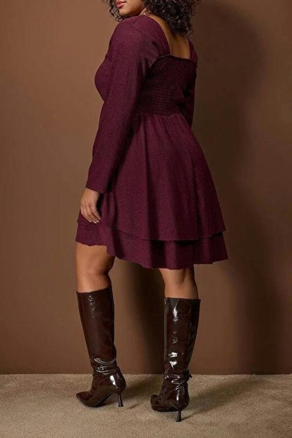 WOVCOR Square Neck Skater Crepe Knit Plus Size Dress