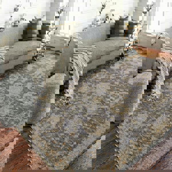 Livabliss Avant Garde-Vintage Beige Blue Brown Traditional Boho Fringe Rug