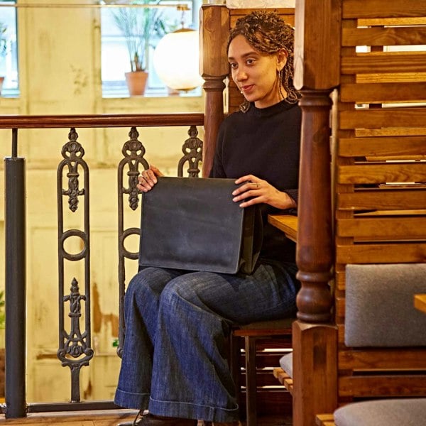 Paper High Black Buffalo Leather Messenger Bag