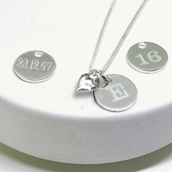 Personalised Silver Mini Disc Heart Charm Necklace