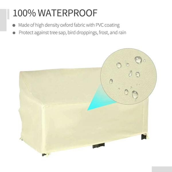 Beige waterproof sofa cover fabric shown with water-droplet repellency