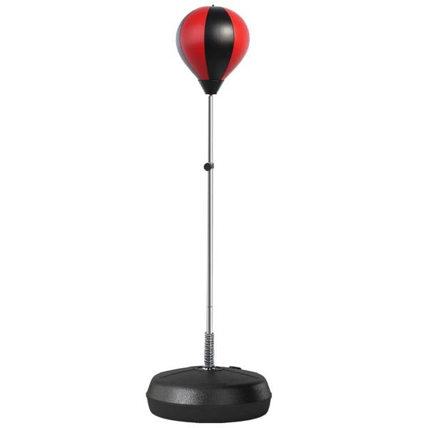 Height-adjustable free-standing boxing speed bag with red-and-black punching ball and base
