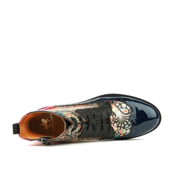 Embassy London Hatter - Navy Pink - Women's higher ankle leather boot with brogue styling