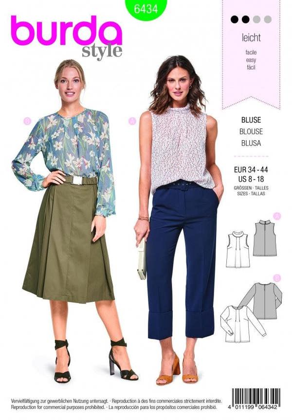 Burda Sewing Pattern 6434 Tops For Women, 8 to 18 - Easy