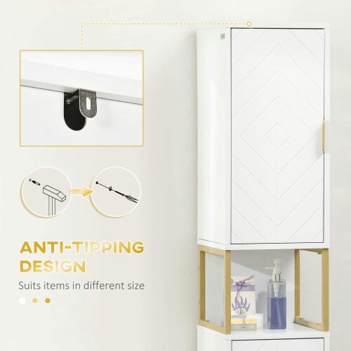 Wyld Haus Kacoel Tall Narrow Bathroom Storage Cabinet With Adjustable Shelves Double Doors And Steel Base White