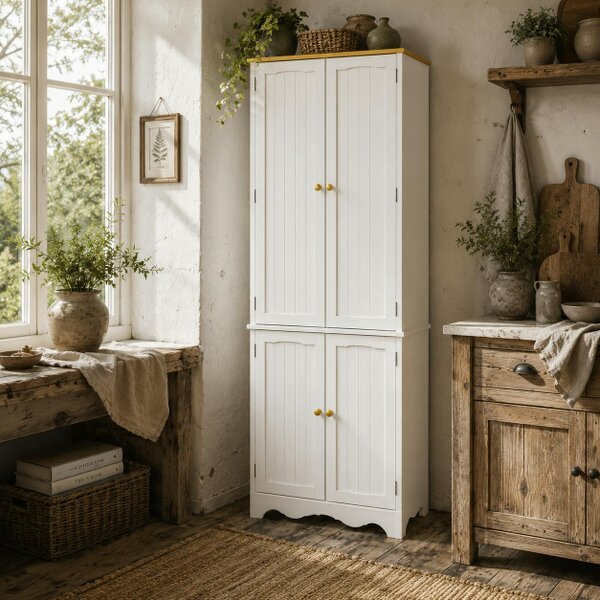 Wyld Haus Banodo 183cm Wooden White 4 Door Freestanding Kitchen Cabinet 4 Shelves