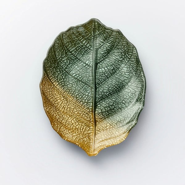Glass Plate - Leaf Design - Green & Gold