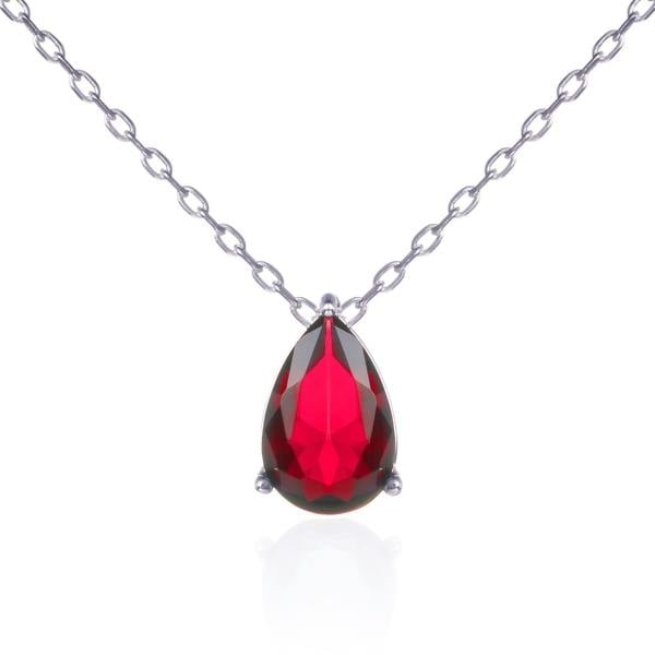925 Sterling Silver Red Pear Pendant Necklace for Women. - namana.london