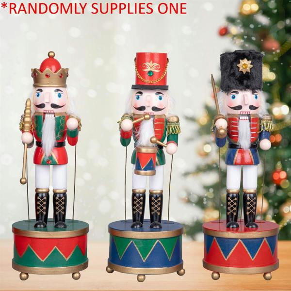 30cm Wooden Musical Nutcracker Soldier Christmas Ornament, Hand Painted Festive Table and Tree Decoration image 2