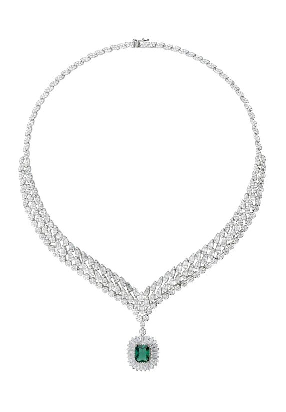 Latelita Countess Statement Emerald Necklace Silver