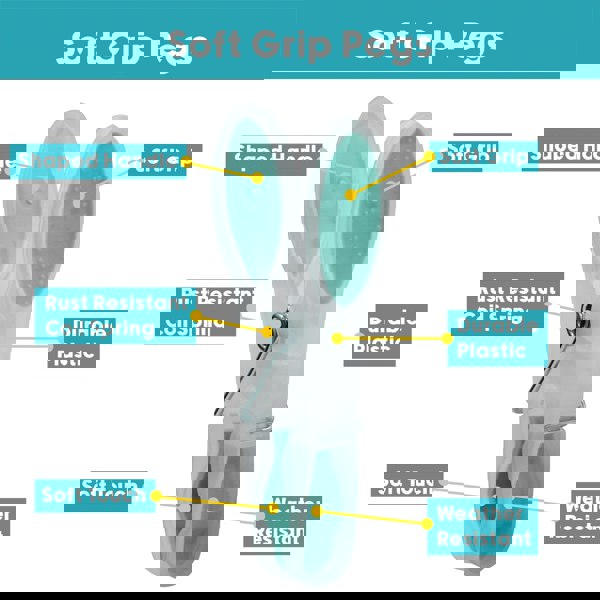 JVL Plastic Peg Basket, Grey with 48 Soft Grip Plastic Pegs, Aqua