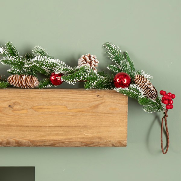 Samuel Alexander 1.9m Christmas Frosted Pinecone Garland with Red Berries and Baubles