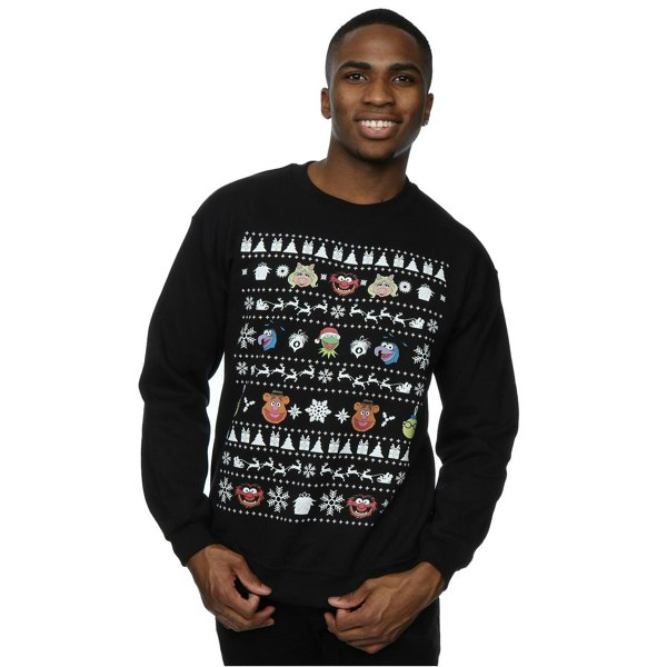 Disney Mens The Muppets Christmas Heads Sweatshirt - Black