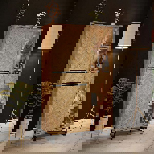 Furniture To Go Nikomedes Display Cabinet in Spica Oak/Matt Black/Bartex Oak