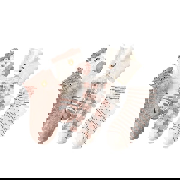 Anysox Anyfootwear 5 Pairs Size 5-9 Fashion Socks Four Seasons Bear Cartoon Striped Checkered Solid Colors Comfortable Casual Ankle Socks for Women