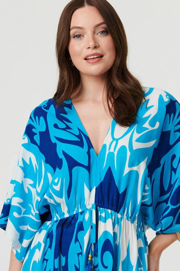 Blue | Abstract 3/4 Sleeve Relaxed Maxi Dress