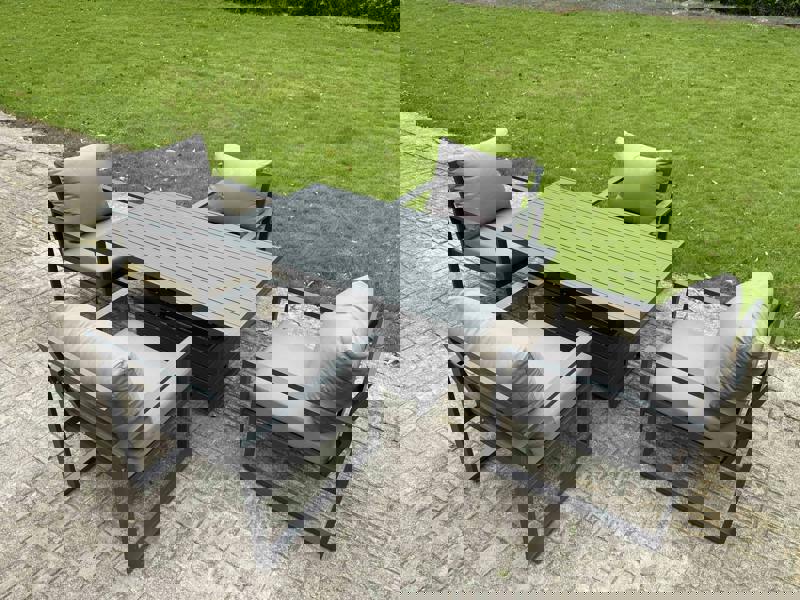 Fimous 4 Seater Aluminium Garden Furniture Set with Adjustable Rising Dining Table and 4 Chairs - Dark Grey