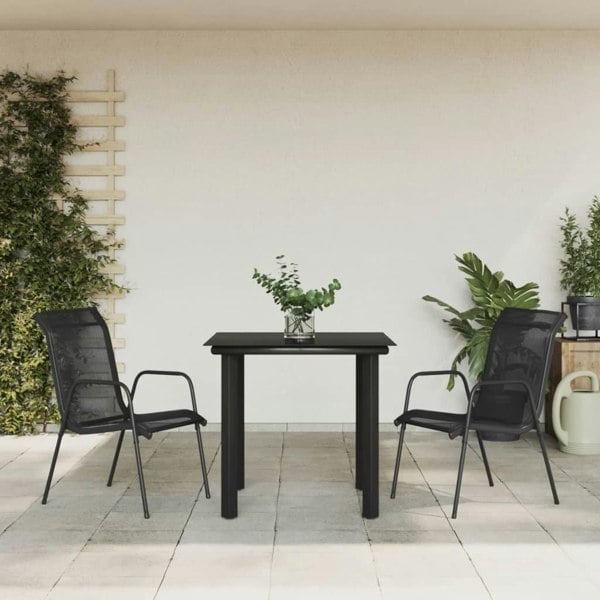 Berkfield 3 Piece Garden Dining Set Black Steel and Textilene