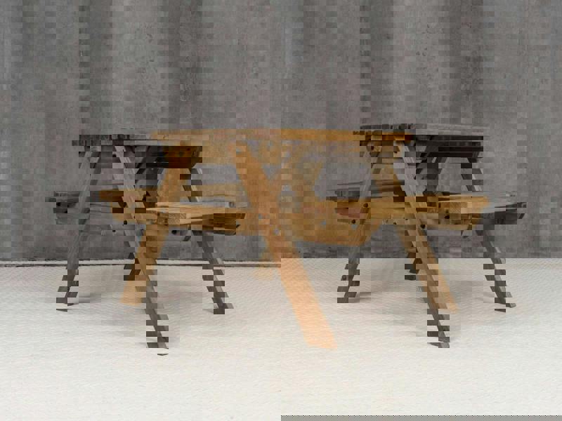 Fortem Rounded Pub Style Picnic Table and Benches Set - Rustic Finish Wooden Outdoor Dining Set for Gardens, Patios, and Pubs