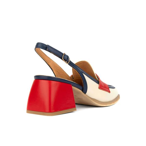 Embassy London Diana - Cream & Red & Blue - Women's block heel slingback leather pump