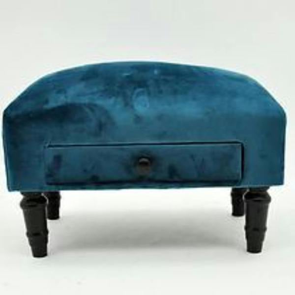 Dyzi Velvet Ottoman Footstool with Storage Drawer Solid Wood Royal Blue