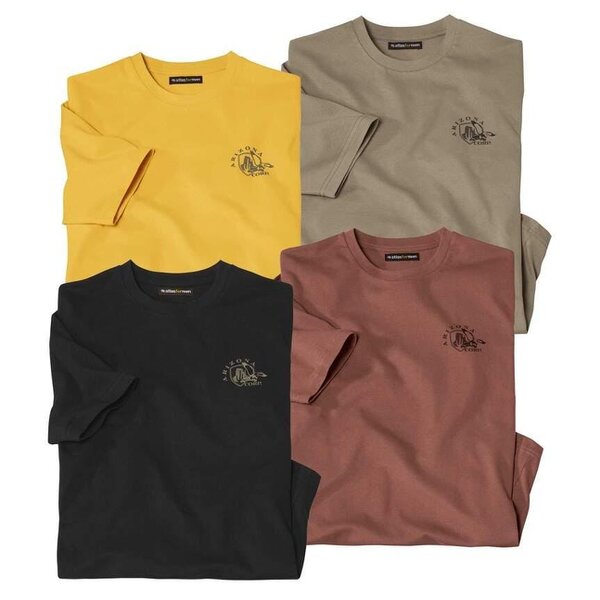 Atlas For Men Mens Round Neck T-Shirt (Pack of 4) - Yellow/Taupe/Black/Terracotta