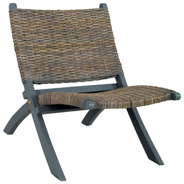 Berkfield Relaxing Chair Grey Natural Kubu Rattan and Solid Mahogany Wood
