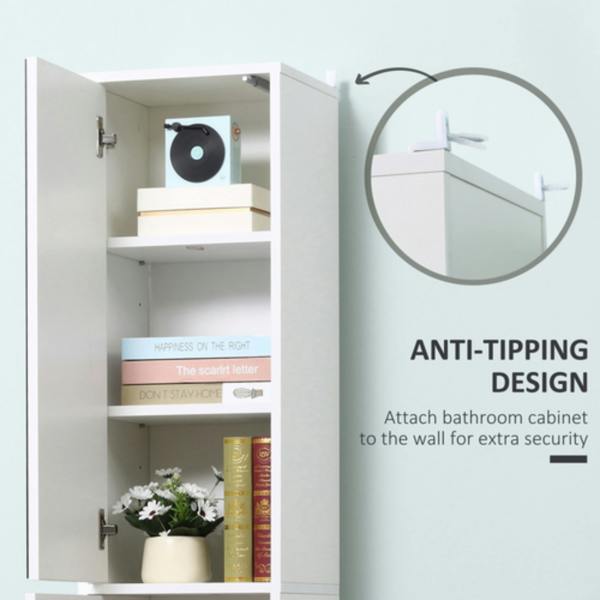 Dyzi Tall Mirrored Bathroom Cabinet 5 Shelves Adjustable Storage White