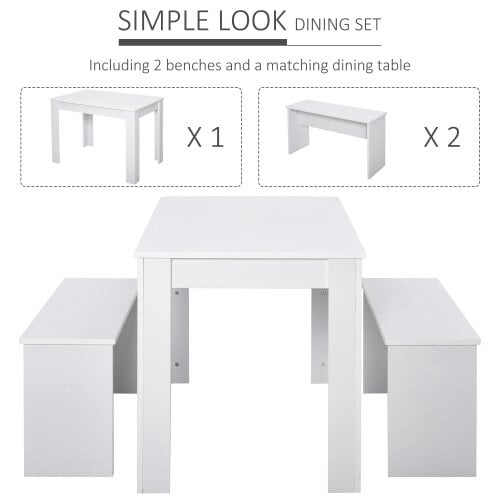Wyld Haus Sono Wooden White Dining Table With 2 Benches For Compact Spaces