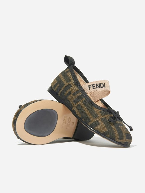 Fendi Kids Fendi Girls FF Jacquard Ballerinas in Brown