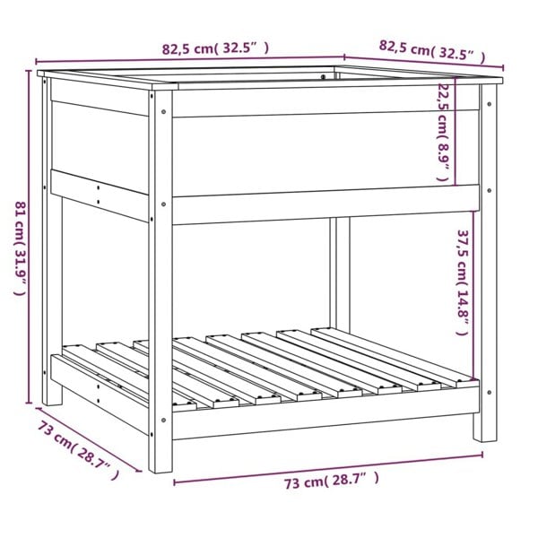 Berkfield Planter with Shelf 82.5x82.5x81 cm Solid Wood Pine