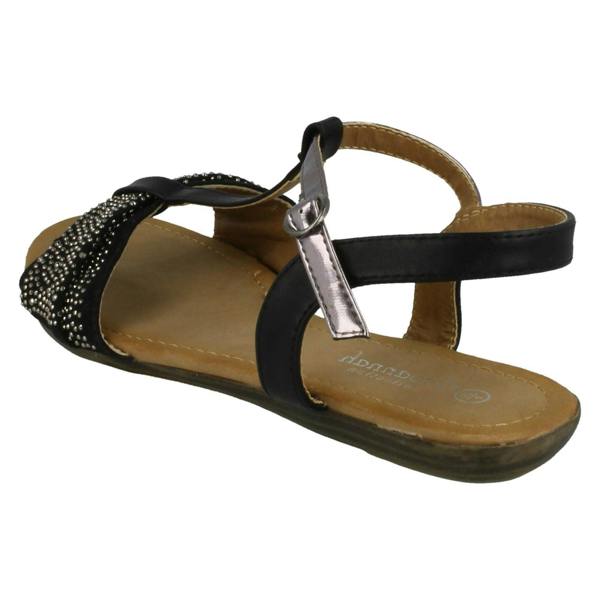 Savannah Ladies Savannah T-Bar Beaded Bow Vamp Sandals