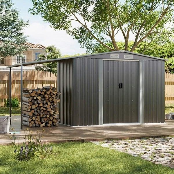 4×8 ft/ 6×8 ft Metal GardenStorage Shed with Log Storage Garden Sheds Living and Home