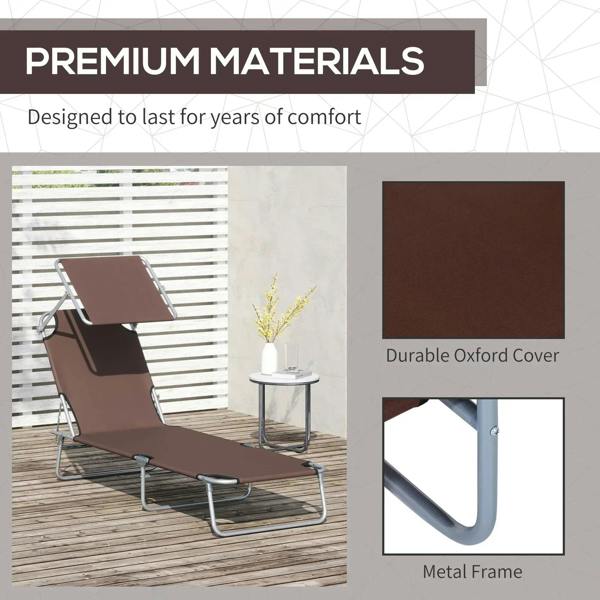 Brown sun lounger with durable Oxford fabric cover and metal frame
