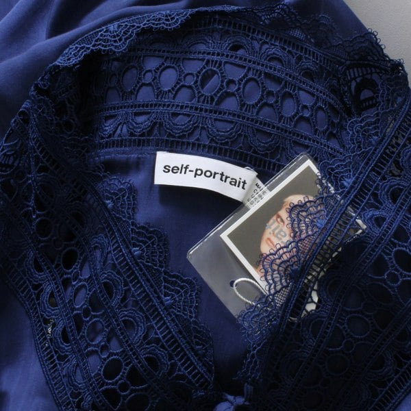 Self Portrait indigo blue sheer panelled floaty kaftan dress