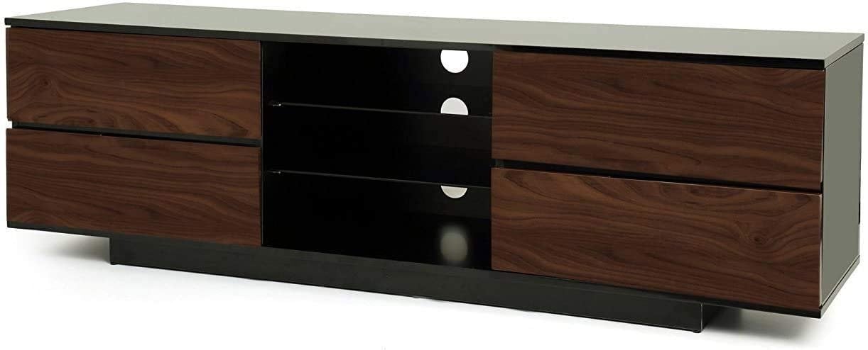 Homeology Avitus Premium High Gloss Black with 4-Walnut Drawers and 3-Shelf 32"-65" LED/OLED/LCD TV Cabinet