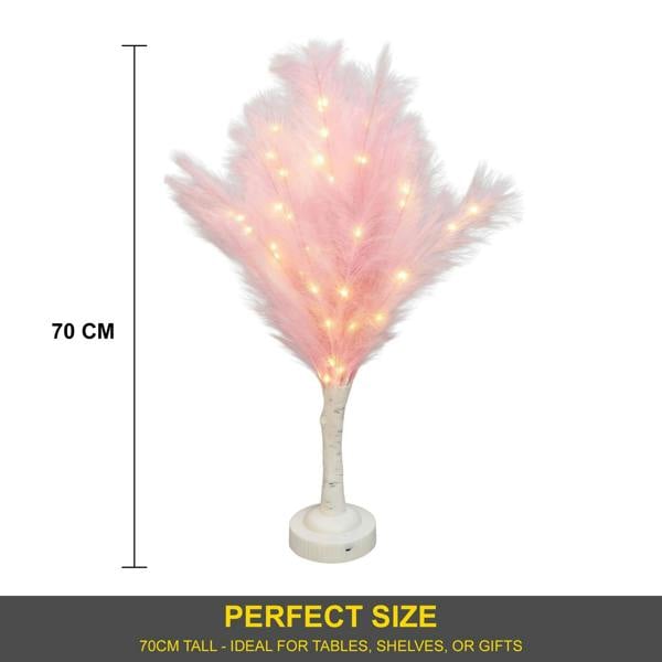 70cm Pink Feather Tree Table Lamp with Warm White LEDs, Battery-Operated Decorative Display image 6