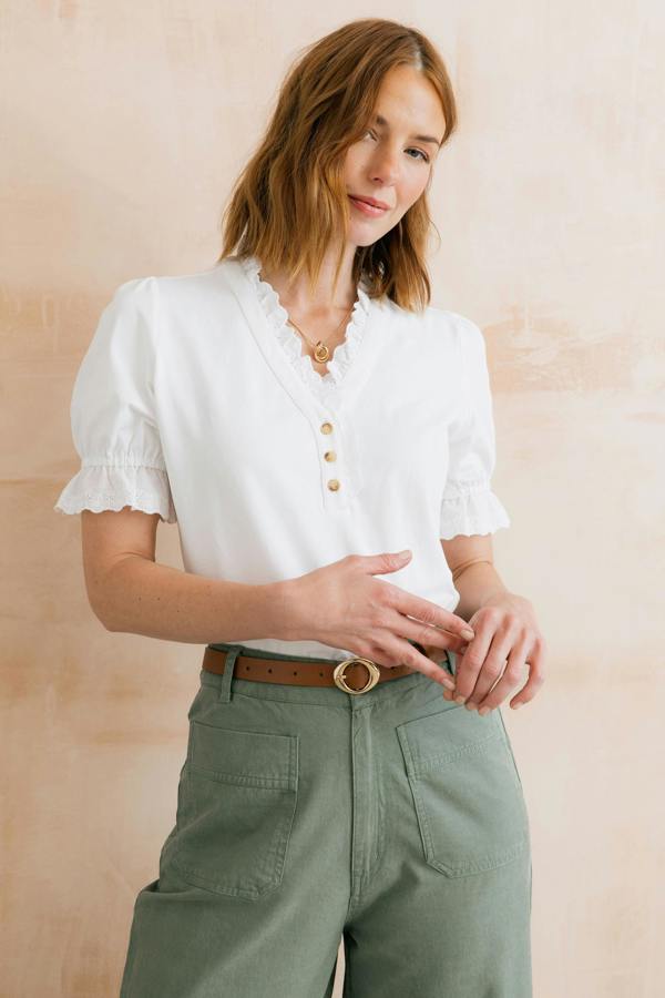Lily & Me April Embroidered Trim Blouse White